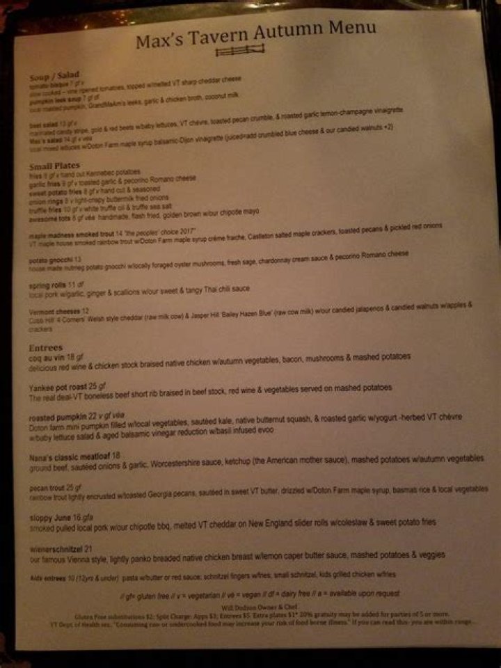 Fine Dining Menu Barnard Inn Restaurant